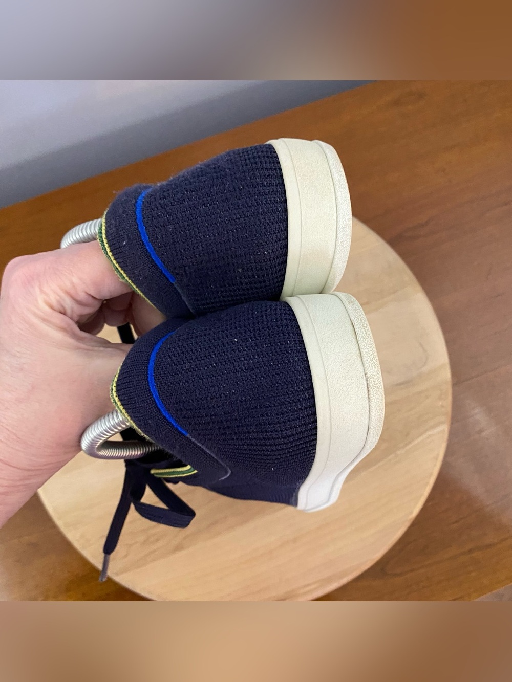 Rothy's The Lace Up Sneakers Navy Blue Yellow Trim Knit Women’s Size 10 Washable - Picture 14 of 16